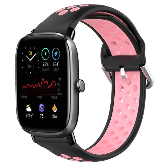 For Amazfit GTS 2 Mini 20mm Perforated Breathable Sports Silicone Watch Band(Black+Pink)