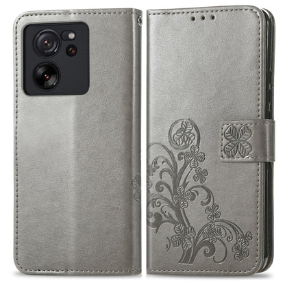 For Xiaomi 13T / 13T Pro Four-leaf Clasp Embossed Leather Phone Case(Gray) - Xiaomi Cases by buy2fix | Online Shopping UK | buy2fix