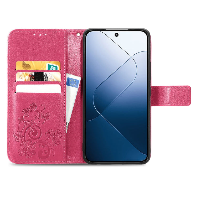 For Xiaomi 14 Pro Four-leaf Clasp Embossed Leather Phone Case(Magenta) - 14 Pro Cases by buy2fix | Online Shopping UK | buy2fix