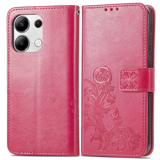 For Xiaomi Redmi Note 13 4G Four-leaf Clasp Embossed Leather Phone Case(Magenta) by buy2fix