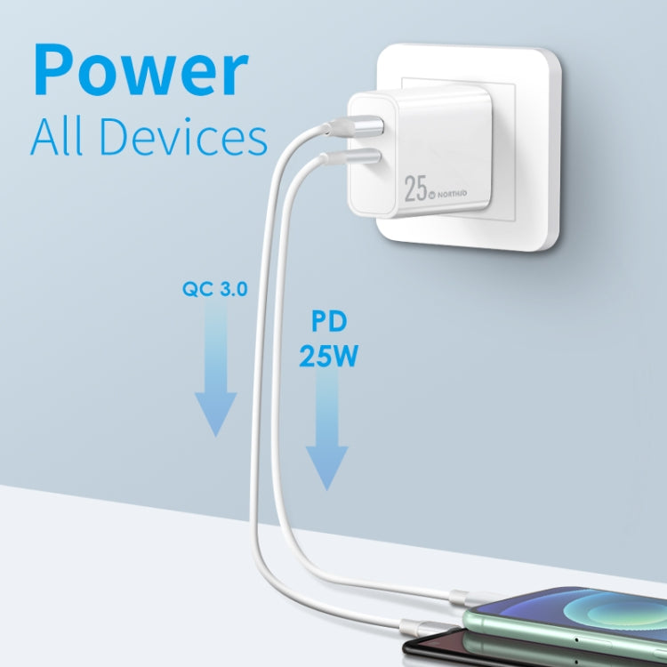 NORTHJO NOPD2002 PD20W USB-C/Type-C + QC 3.0 USB Dual Ports Fast Charger, AU Plug(White) - USB Charger by NORTHJO | Online Shopping UK | buy2fix