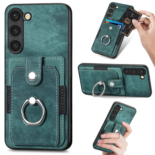 For Samsung Galaxy S23 Ultra 5G Retro Skin-feel Ring Card Wallet Phone Case(Green)