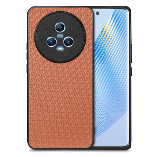 For Honor Magic5 Carbon Fiber Texture Leather Back Cover Phone Case(Brown)
