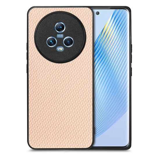 For Honor Magic5 Carbon Fiber Texture Leather Back Cover Phone Case(Khaki)
