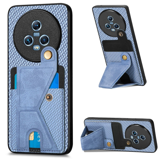 For Honor Magic5 Carbon Fiber Wallet Flip Card K-shaped Holder Phone Case(Blue)