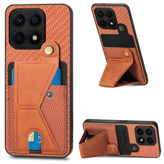 For Honor X8A Carbon Fiber Wallet Flip Card K-shaped Holder Phone Case(Brown)