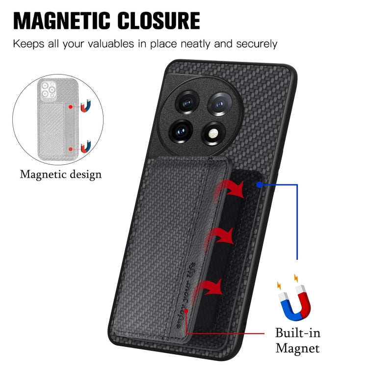 For OnePlus 11 5G Carbon Fiber Magnetic Card Wallet Bag Phone Case(Black) - OnePlus Cases by buy2fix | Online Shopping UK | buy2fix