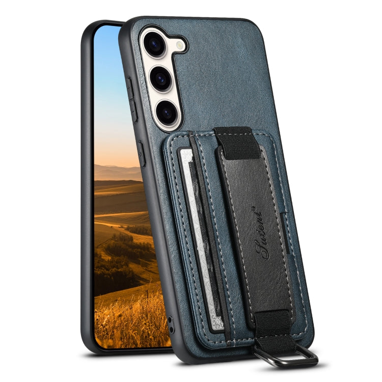 For Samsung Galaxy S23+ 5G Suteni H13 Card Wallet Wrist Strap Holder PU Phone Case(Blue) by Suteni
