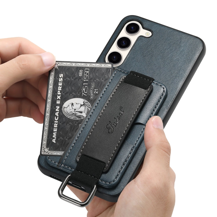 For Samsung Galaxy S23+ 5G Suteni H13 Card Wallet Wrist Strap Holder PU Phone Case(Blue) by Suteni