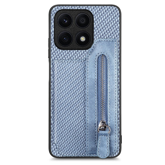 For Honor X8A Carbon Fiber Horizontal Flip Zipper Wallet Phone Case(Blue)