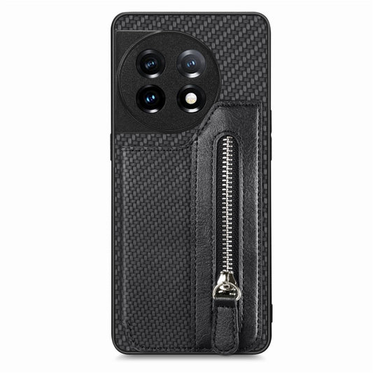 For OnePlus 11 Carbon Fiber Horizontal Flip Zipper Wallet Phone Case(Black) - OnePlus Cases by buy2fix | Online Shopping UK | buy2fix