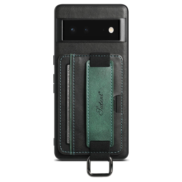 For Googel Pixel 6 Suteni H13 Card Wallet Wrist Strap Holder PU Phone Case(Black) - Google Cases by Suteni | Online Shopping UK | buy2fix