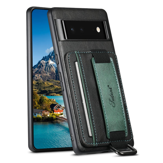 For Googel Pixel 6a Suteni H13 Card Wallet Wrist Strap Holder PU Phone Case(Black)