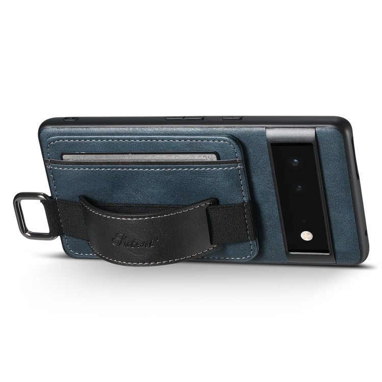 For Googel Pixel 6a Suteni H13 Card Wallet Wrist Strap Holder PU Phone Case(Black) - Google Cases by Suteni | Online Shopping UK | buy2fix