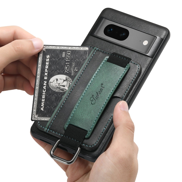 For Googel Pixel 7 5G Suteni H13 Card Wallet Wrist Strap Holder PU Phone Case(Black) by Suteni