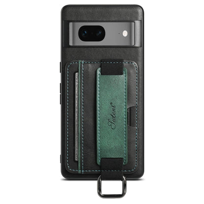 For Googel Pixel 7a Suteni H13 Card Wallet Wrist Strap Holder PU Phone Case(Black) - Google Cases by Suteni | Online Shopping UK | buy2fix