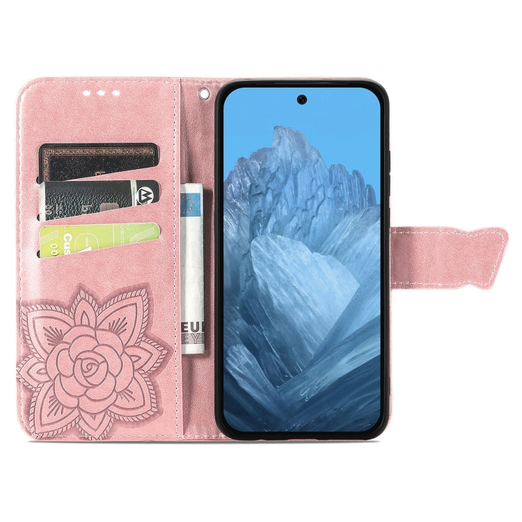 For Google Pixel 9 Butterfly Love Flower Embossed Leather Phone Case(Rose Gold) - Google Cases by buy2fix | Online Shopping UK | buy2fix