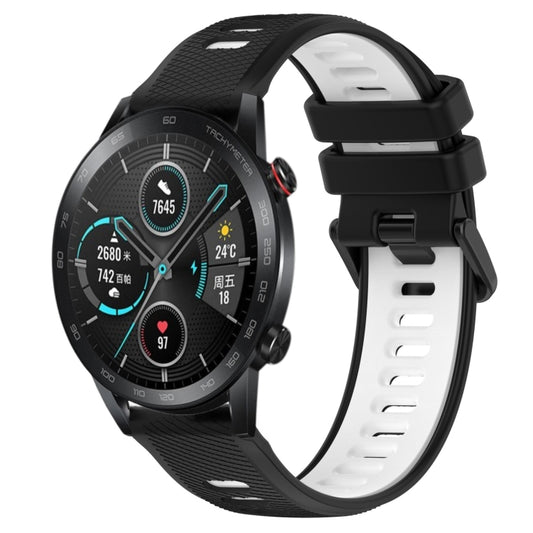 For Honor Magic Watch 2 46mm 22mm Sports Two-Color Silicone Watch Band(Black+White) by buy2fix