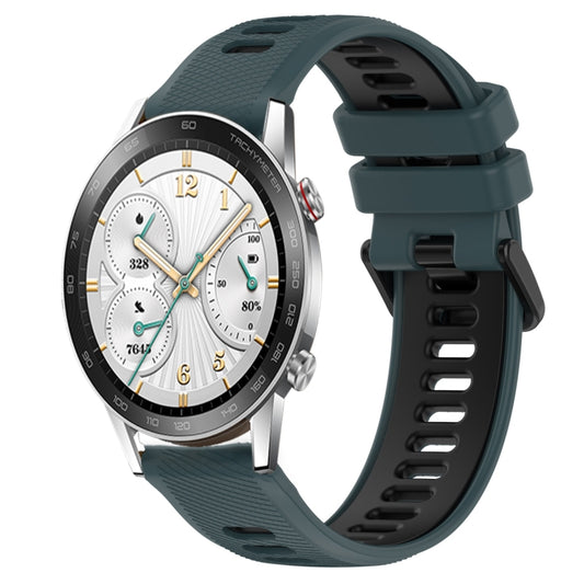 For Honor Watch GS 3i 22mm Sports Two-Color Silicone Watch Band(Olive Green+Black) by buy2fix