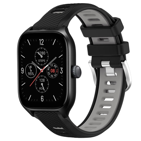 For Amazfit GTR Mini 20mm Cross Texture Two Color Silicone Steel Buckle Watch Band(Black+Grey)