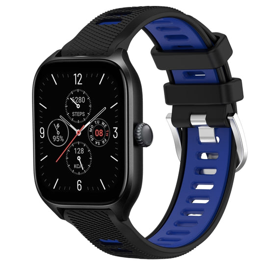 For Amazfit GTR Mini 20mm Cross Texture Two Color Silicone Steel Buckle Watch Band(Black+Blue)