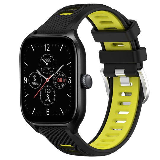 For Amazfit GTR Mini 20mm Cross Texture Two Color Silicone Steel Buckle Watch Band(Black+Lime Green)