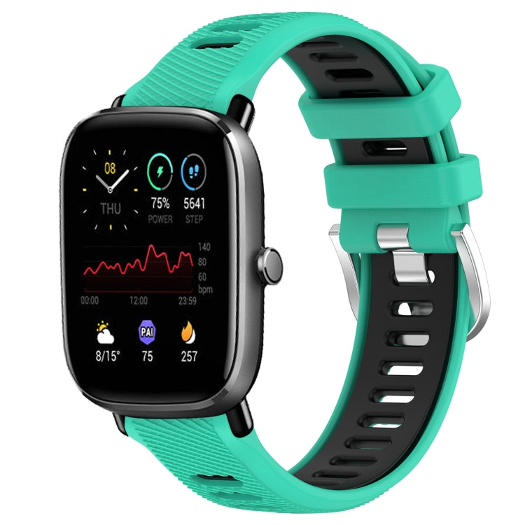For Amazfit GTS 4 20mm Cross Texture Two Color Silicone Steel Buckle Watch Band(Lake Blue+Black) by buy2fix