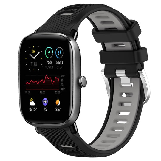 For Amazfit GTS 2E 20mm Cross Texture Two Color Silicone Steel Buckle Watch Band(Black+Grey)