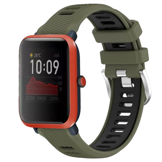 For Amazfit Bip3 20mm Cross Texture Two Color Silicone Steel Buckle Watch Band(Army Green+Black)