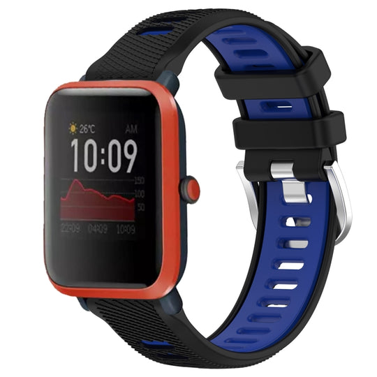 For Amazfit Bip3 20mm Cross Texture Two Color Silicone Steel Buckle Watch Band(Black+Blue)