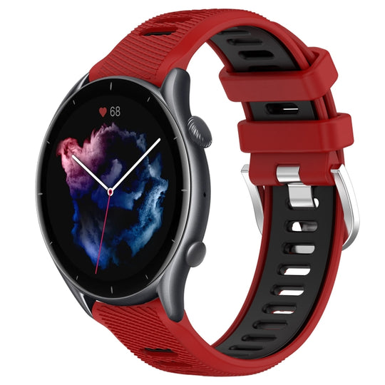 For Amazfit GTR 3 22mm Cross Texture Two Color Silicone Steel Buckle Watch Band(Red+Black)