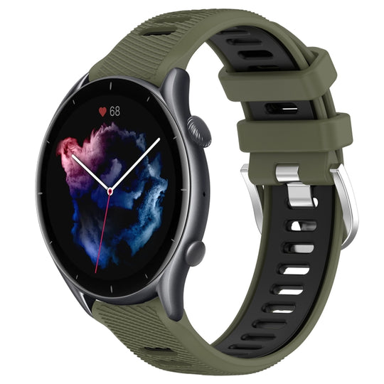 For Amazfit GTR 3 Pro 22mm Cross Texture Two Color Silicone Steel Buckle Watch Band(Army Green+Black)