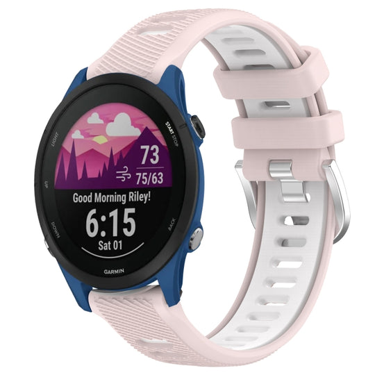 For Garmin Forerunner 255 22mm Sports Two-Color Steel Buckle Silicone Watch Band(Pink+White)