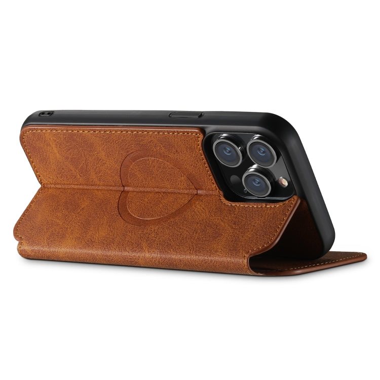 For iPhone 12/12 Pro Suteni J06 Retro Matte Litchi Texture Leather Magnetic Magsafe Phone Case(Khaki) - iPhone 12 / 12 Pro Cases by Suteni | Online Shopping UK | buy2fix