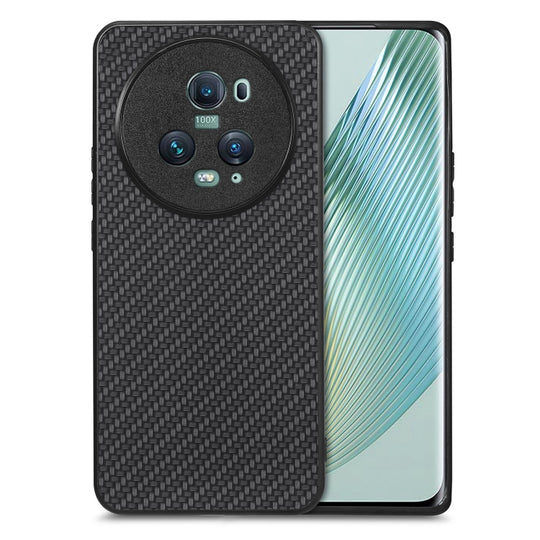 For Honor Magic5 Pro Carbon Fiber Texture Leather Back Cover Phone Case(Black)