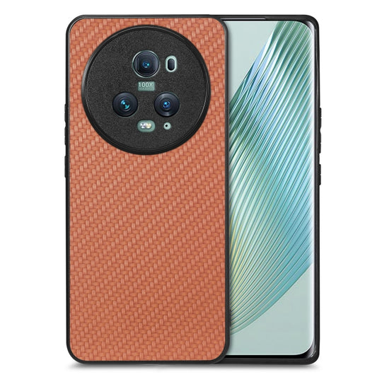 For Honor Magic5 Pro Carbon Fiber Texture Leather Back Cover Phone Case(Brown)