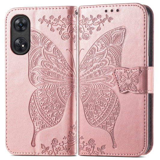 For OPPO Reno8 T 4G Butterfly Love Flower Embossed Leather Phone Case(Rose Gold) by buy2fix