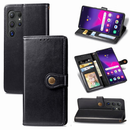 For Samsung Galaxy S25 Ultra 5G Retro Solid Color Buckle Leather Phone Case(Black) by buy2fix