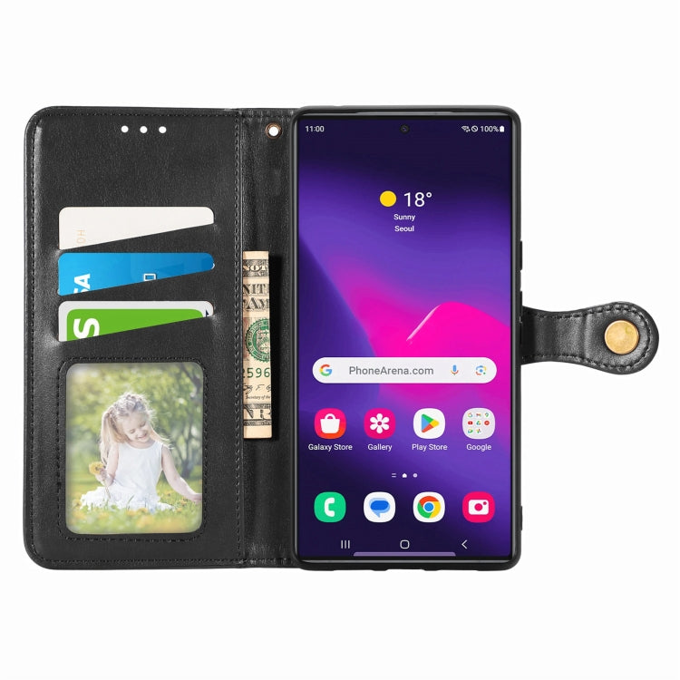 For Samsung Galaxy S25 Ultra 5G Retro Solid Color Buckle Leather Phone Case(Black) by buy2fix