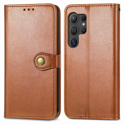 For Samsung Galaxy S25 Ultra 5G Retro Solid Color Buckle Leather Phone Case(Brown) - Galaxy S25 Ultra 5G Cases by buy2fix | Online Shopping UK | buy2fix