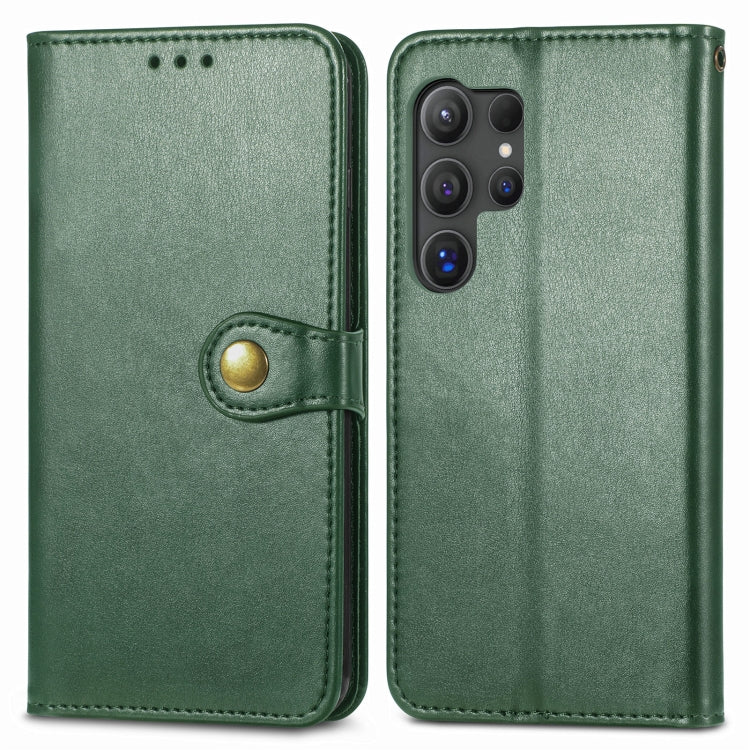 For Samsung Galaxy S25+ 5G Retro Solid Color Buckle Leather Phone Case(Green) - Galaxy S25+ 5G Cases by buy2fix | Online Shopping UK | buy2fix