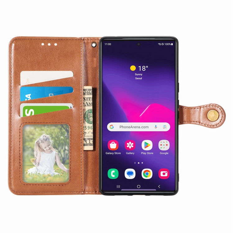 For Samsung Galaxy S25+ 5G Retro Solid Color Buckle Leather Phone Case(Brown) - Galaxy S25+ 5G Cases by buy2fix | Online Shopping UK | buy2fix