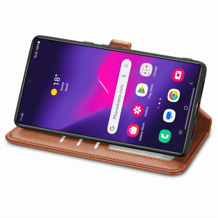 For Samsung Galaxy S25+ 5G Retro Solid Color Buckle Leather Phone Case(Brown) - Galaxy S25+ 5G Cases by buy2fix | Online Shopping UK | buy2fix