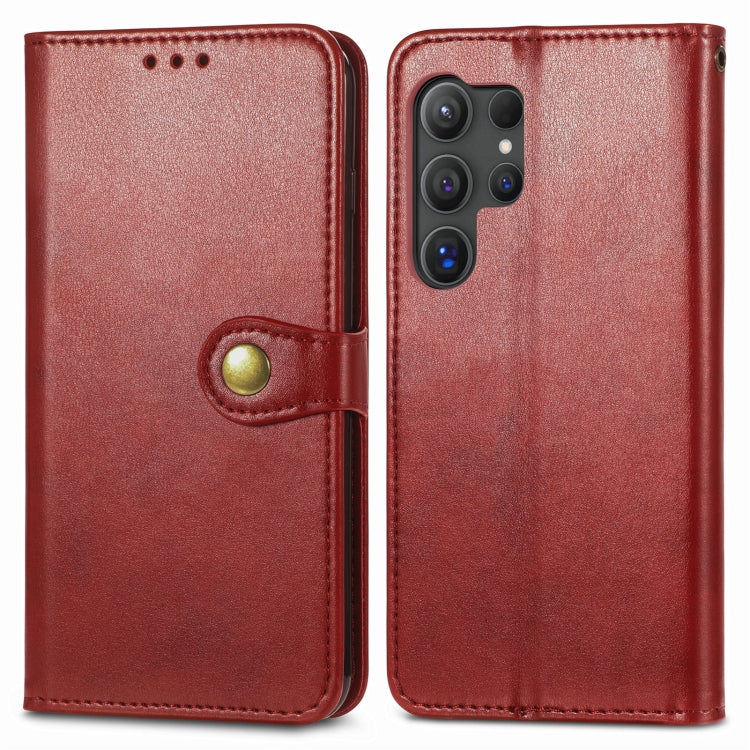 For Samsung Galaxy S25+ 5G Retro Solid Color Buckle Leather Phone Case(Red) - Galaxy S25+ 5G Cases by buy2fix | Online Shopping UK | buy2fix