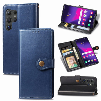 For Samsung Galaxy S25+ 5G Retro Solid Color Buckle Leather Phone Case(Blue) - Galaxy S25+ 5G Cases by buy2fix | Online Shopping UK | buy2fix