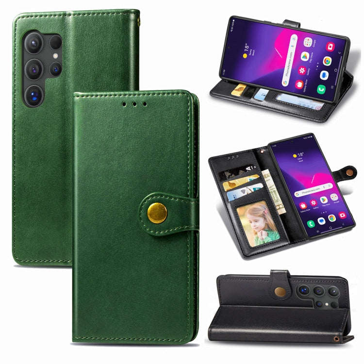 For Samsung Galaxy S25 5G Retro Solid Color Buckle Leather Phone Case(Green) - Galaxy S25 5G Cases by buy2fix | Online Shopping UK | buy2fix