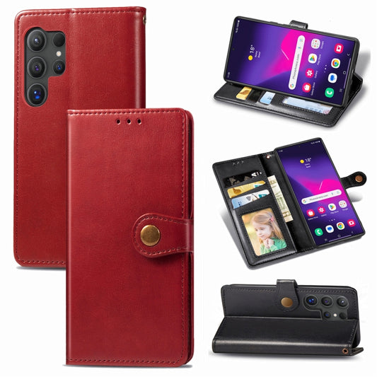 For Samsung Galaxy S25 5G Retro Solid Color Buckle Leather Phone Case(Red) - Galaxy S25 5G Cases by buy2fix | Online Shopping UK | buy2fix