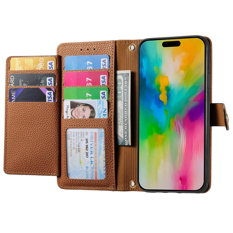 For iPhone 16 Plus Love Zipper Lanyard Leather Phone Case(Brown) by buy2fix