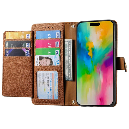 For iPhone 16 Plus Love Zipper Lanyard Leather Phone Case(Brown) by buy2fix