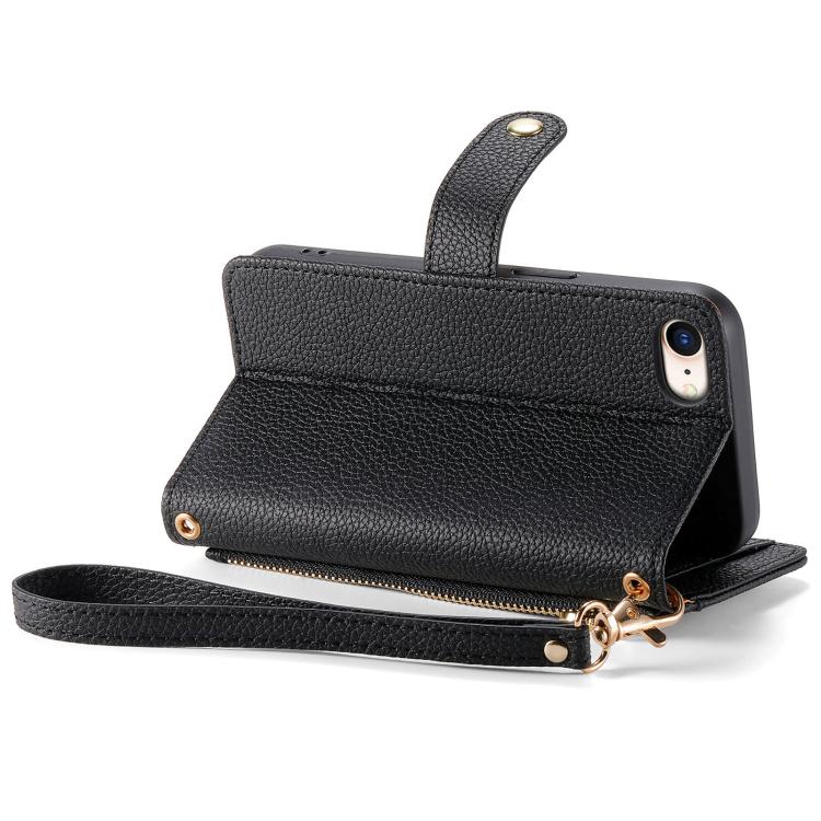 For iPhone 16e Love Zipper Lanyard Leather Phone Case(Black) - iPhone 16e Cases by buy2fix | Online Shopping UK | buy2fix